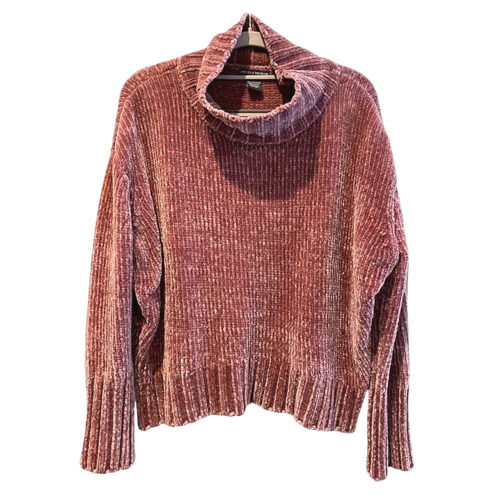 CHELSEA & THEODORE Womens Size L Chenille Turtleneck Sweater Dusty Rose Cozy